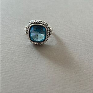 Elegant Silver Blue Gemstone Ring A1574